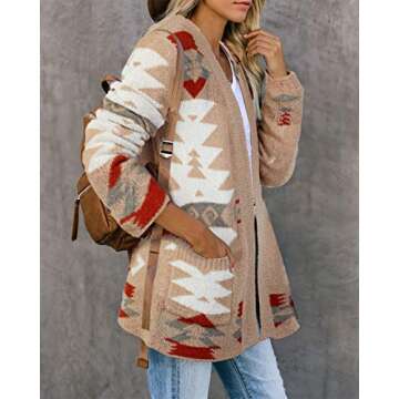 FERBIA Women Boho Cardigan Aztec Open Front Loose Slouchy Sweaters Tribal Long Sleeve Knitted Christmas Jacket Coat