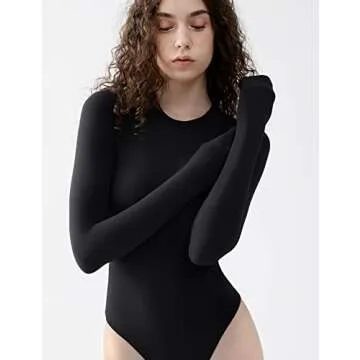 PUMIEY Women's Crew Neck Long Sleeve Bodysuit Sexy Tops Sharp Collection
