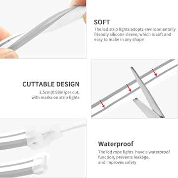 GUPUP Neon Light Strip, DC 12V 600 LEDs, Neon Rope Lights,Bright White Light Strips,Soft,Flexible,Cuttable,Waterproof,Suit for Gaming Room/Sign Customize/Indoor Decor(Power Adaptor Included)