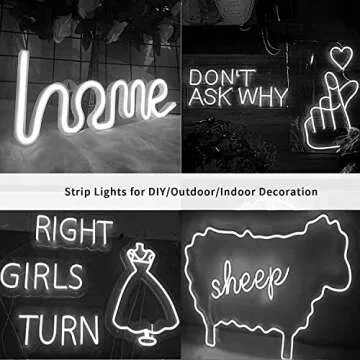 GUPUP Neon Light Strip, DC 12V 600 LEDs, Neon Rope Lights,Bright White Light Strips,Soft,Flexible,Cuttable,Waterproof,Suit for Gaming Room/Sign Customize/Indoor Decor(Power Adaptor Included)