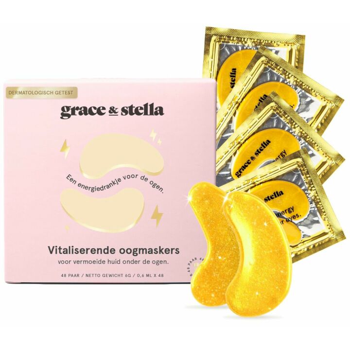 grace & stella Under Eye Mask (Gold, 48 Pairs) Eye Patch, Under Eye Patches for Dark Circles and Puffiness Undereye Bags, Wrinkles - Gel Under Eye Patches - Small Gifts - Vegan Cruelty-Free Self Care