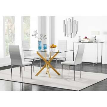 NIERN Gold Glass Dining Table with Chromed Legs, Modern 47in Rectangular Kitchen Table for Dining Ro...