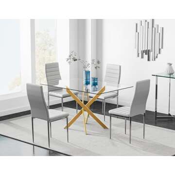 NIERN Gold Glass Dining Table – Stylish & Sturdy for Homes