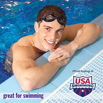 Mack's AquaBlock Swimming Earplugs, 3 Pair - Comfortable, Waterproof, Reusable Silicone Ear Plugs for Swimming, Snorkeling, Showering, Surfing and Bathing (Clear)