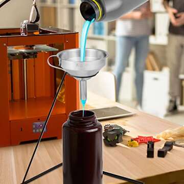 JOREST 5pcs 3D Resin Filter Funnel Kit, Multi-Use Premium Metal Stainless Steel Funnel with Strainers + Cleaning Brush + Scouring Pad, Resin 3D Printer Accessories for MSLA/DLP/LCD Resin 3D Printers