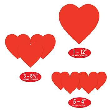 Beistle Printed Cardstock Paper Heart Cut Outs 9 Piece Valentine's Day Decorations, 4" - 12", Red