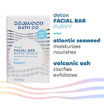 Seaweed Bath Co. Purify Detox Facial Bar Soap, 3.75 Ounce, Sustainably Harvested Seaweed, Volcanic Ash