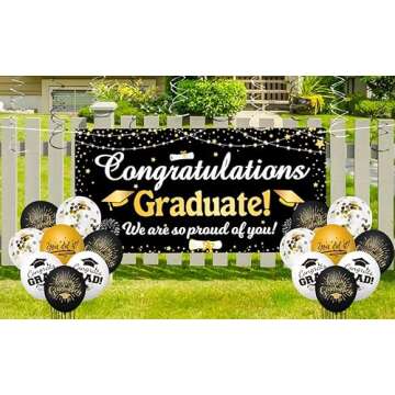 AKEROCK Graduation Decorations Class of 2025 with Banner, Balloons, and Swirls