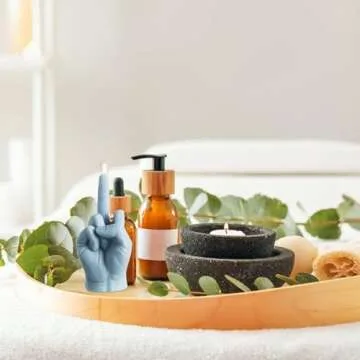 6sisc Middle Finger Scented Candle Danish Pastel Room Aesthetic Pine Fragrance Aromatherapy Natural Soy Wax Holiday Candles Decor Desk Statues Decorations Gift for Home Bedroom Supplies Light Blue