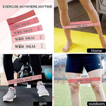 WODSKAI Resistance Bands for Legs and Butt Exercise Bands, Non Slip Elastic Booty Workout Bands, Women/Men Stretch Exercise Loops with Carry Bag, Fabric Sports Fitness Bands for Squat Glute, Set of 5