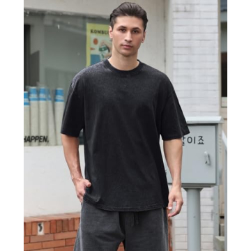 KEEPSHOWING Men's Cotton T-Shirts Oversized Unisex Short Sleeves Casual Loose Wash Solid Basic Tee T...