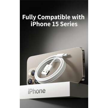 [2-Pack 3.3FT MFi Certified] Woven CarPlay USB C Cable for Apple iPhone 16 Pro Max Charger USB A to USB-C Cord Fast Charging for iPhone 15 Pro Max/16 Plus/Pro/15 Pro/16, Type C Car Charge Wire - White