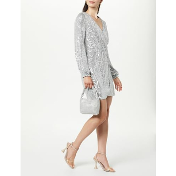 Elegant Sequin Wrap Dress for Women in Silver