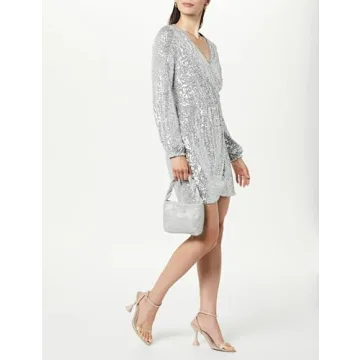 Elegant Sequin Wrap Dress for Women in Silver