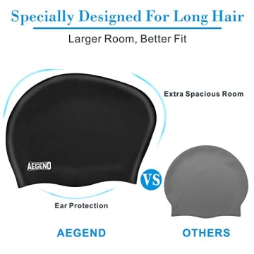Aegend Swim Caps for Long Hair - Durable Silicone 2 Pack