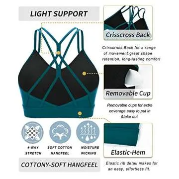 RUNNING GIRL Strappy Sports Bra for Women Sexy Crisscross Back Light Support Yoga Bra with Removable Cups Teal