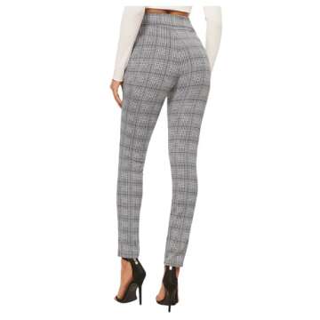 SweatyRocks Women's Casual Skinny Leggings Stretchy High Waisted Work Pants Black White Plaid Small