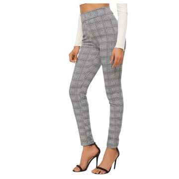 SweatyRocks Women's Casual Skinny Leggings Stretchy High Waisted Work Pants Black White Plaid Small
