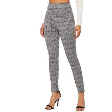SweatyRocks Women's Casual Skinny Leggings Stretchy High Waisted Work Pants Black White Plaid Small