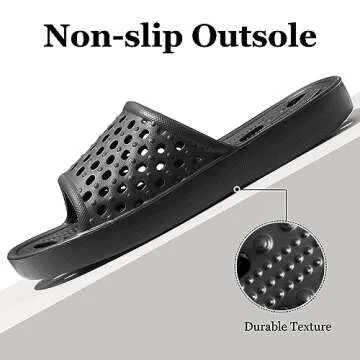 Aoowoll Men Shower Shoes Women Slippers Sandals Non Slip Rubber Flip Flops Bathroom Slides with Holes Pool Unisex Spa Gym Indoor College Dorm (Black 10.5-11 Wide Women/9-9.5 Men)'