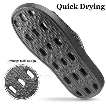 Aoowoll Men Shower Shoes Women Slippers Sandals Non Slip Rubber Flip Flops Bathroom Slides with Holes Pool Unisex Spa Gym Indoor College Dorm (Black 10.5-11 Wide Women/9-9.5 Men)'