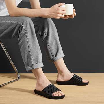 Aoowoll Men Shower Shoes Women Slippers Sandals Non Slip Rubber Flip Flops Bathroom Slides with Holes Pool Unisex Spa Gym Indoor College Dorm (Black 10.5-11 Wide Women/9-9.5 Men)'