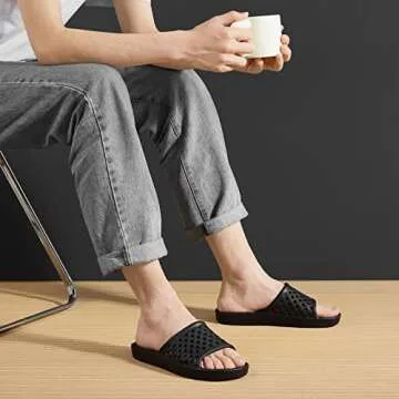 Aoowoll Men Shower Shoes Women Slippers Sandals Non Slip Rubber Flip Flops Bathroom Slides with Holes Pool Unisex Spa Gym Indoor College Dorm (Black 10.5-11 Wide Women/9-9.5 Men)'
