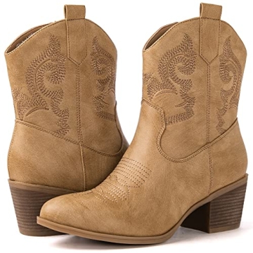 Stylish GLOBALWIN Women's Khaki Cowgirl Boots Made with Vegan Leather for All-Day Comfort