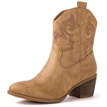 GLOBALWIN Women's Khaki Cowgirl Boots Comfort Stylish Look