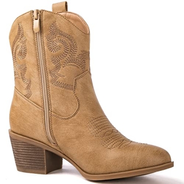 GLOBALWIN Women's Khaki Cowgirl Boots Comfort Stylish Look