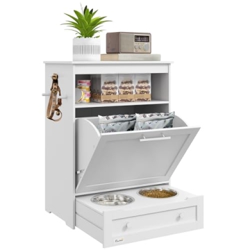 PawHut Dog Feeding Station, Dog Food Storage Pet Feeder Cabinet Container with Dog Raised Bowls and ...