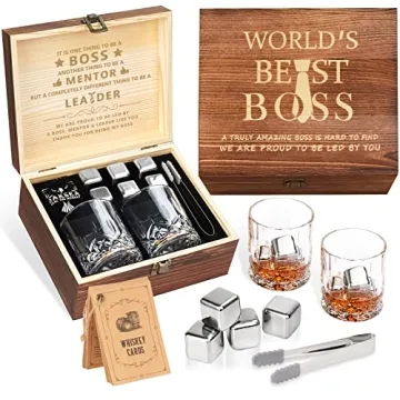 Unique Oaksea Boss Day Gifts - Engraved Whiskey Stones & Glasses Set