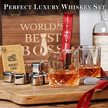 Engraved Whiskey Stones Gift Set for Boss - Unique & Cool
