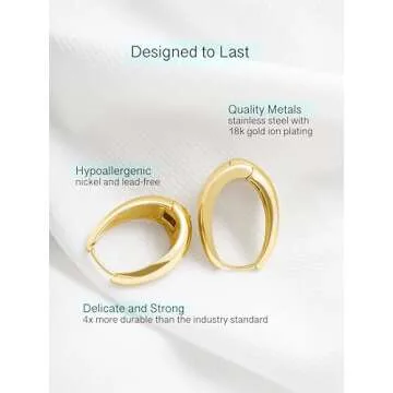 Altitude Boutique Small Chunky Silver Plated Teardrop Hoops | Thick Oval Tube Earrings with clasp | Lightweight, Hypoallergenic Hoop Earrings For Women (24mm, Silver)