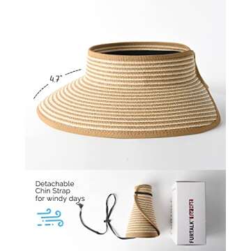 FURTALK Sun Visor Hats for Women Wide Brim Straw Ponytail Summer Beach Hat UV UPF Packable Foldable Travel