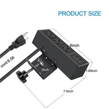 CCCEI Desk Clamp Power Strip with USB Ports and Surge Protection