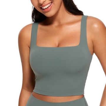 CRZ YOGA Butterluxe Women's Square Neck Longline Sports Bra - Stylish & Supportive Yoga Bra in Grey ...