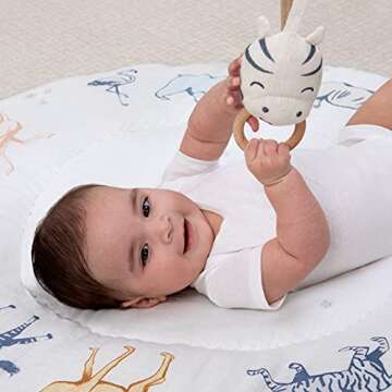 aden + anais Play and Discover Baby Activity Gym – 30+ Developmental Benefits - 3 Attachable Toys + Plush Tummy Time Pillow – 100% Cotton Muslin – Machine Washable