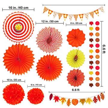 Supla 40 Pack Fall Party Decorations Set – Includes Autumn Hanging Paper Fans Pom Poms Fall Maple ...