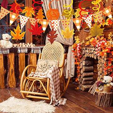 Supla 40 Pack Fall Party Decorations Set – Includes Autumn Hanging Paper Fans Pom Poms Fall Maple Leaves Party Swirls Streamers Fall Banner Backdrop Garland String for Thanksgiving Wedding Birthday