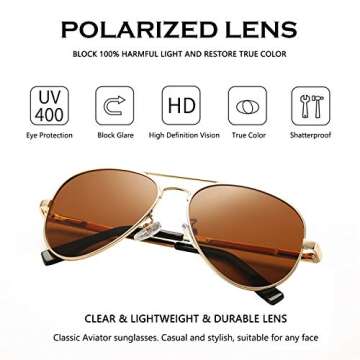 DeBuff Classic Aviator Sunglasses Unisex Polarized Lens