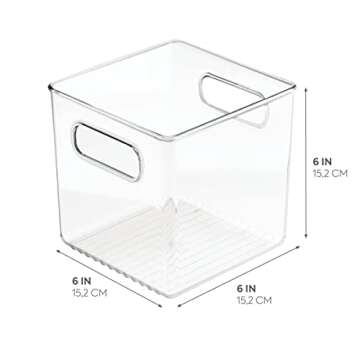iDesign Recycled Plastic Pantry and Kitchen Storage, Freezer and Fridge Organizer Bin with Easy Grip Handles – 6” x 6” x 6”, Clear
