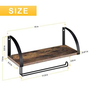 BTY Paper Towel Holder with Shelf, Vintage Farmhouse Wall Mounted Paper Towel Holder Under Cabinet S...