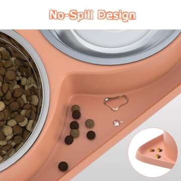 Joyfast Dog Bowls, Cat and Dog Water and Food Dishes Mat Set Stainless Steel Bowls with Non-Slips Resin Station, Catch Water, Food Mess, Pet Feeder Bowls for Puppy Small Medium Dogs & Cats, Pink