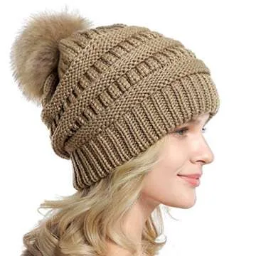 Shop QUEENFUR Women Knit Slouchy Beanie with Pom Pom
