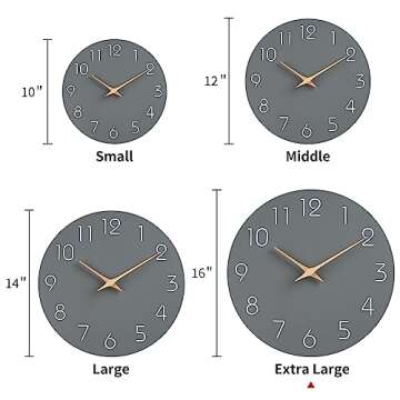 Mosewa Large Wall Clock 16 Inch Gray Modern Flatwood Silent Non Ticking Battery Operated Decorative ...