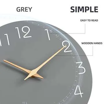 Mosewa Large Wall Clock 16 Inch Gray Modern Flatwood Silent Non Ticking Battery Operated Decorative for Bedroom Bathroom Living Room Kitchen Home Office Hotel