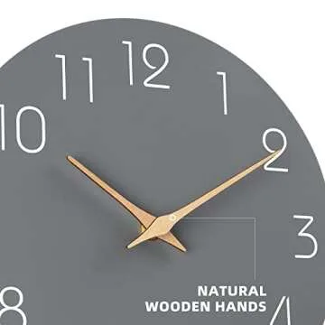 Mosewa Large Wall Clock 16 Inch Gray Modern Flatwood Silent Non Ticking Battery Operated Decorative for Bedroom Bathroom Living Room Kitchen Home Office Hotel