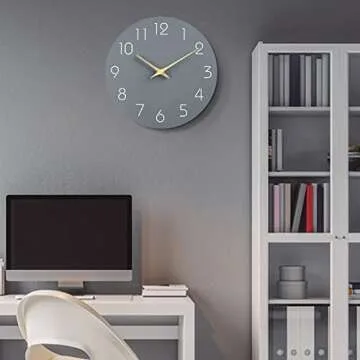 Mosewa Large Wall Clock 16 Inch Gray Modern Flatwood Silent Non Ticking Battery Operated Decorative for Bedroom Bathroom Living Room Kitchen Home Office Hotel