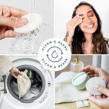 LastRound® 7 Sustainable Reusable Cotton Rounds for Facial Cleansing – Zero-Waste Eco-Friendly Ma...